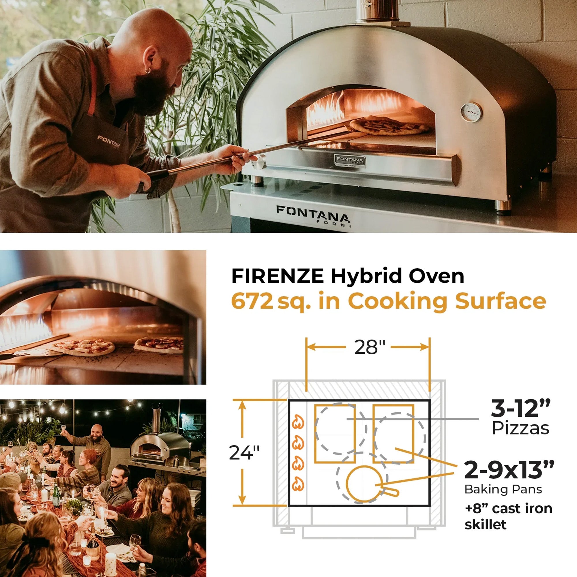 Fontana Mangiafuoco Build in Dual Fuel Pizza Oven - Available in 2 Colours