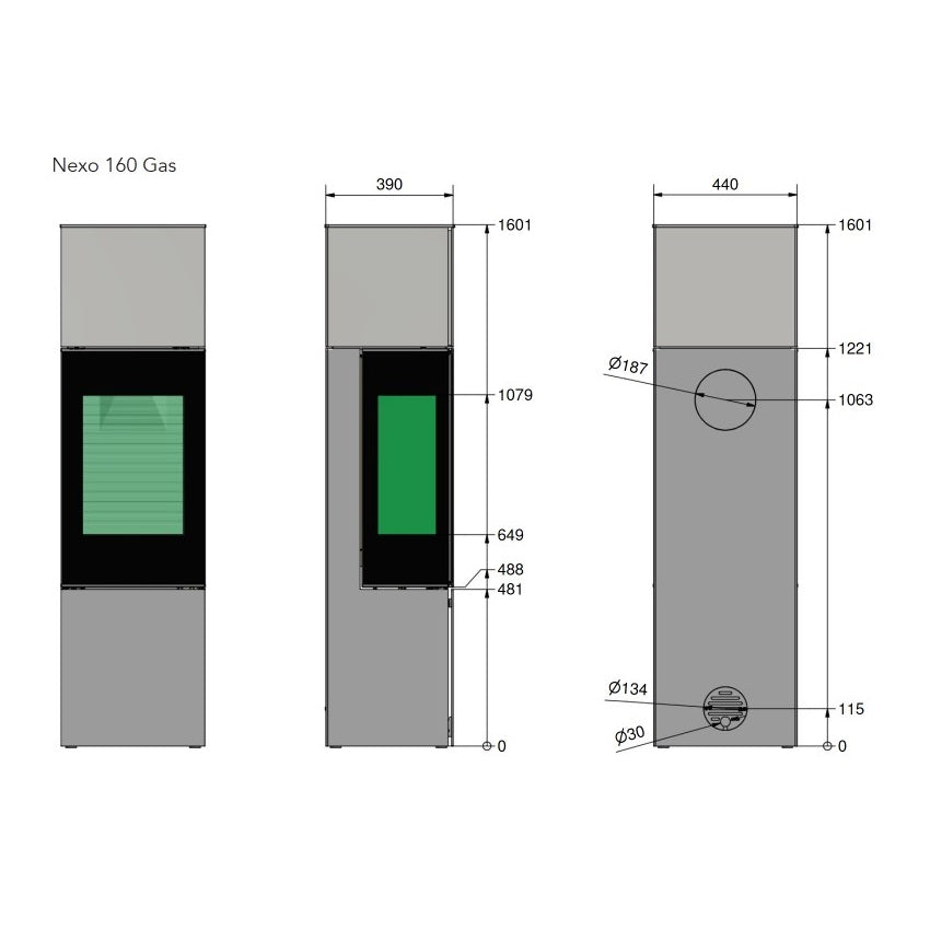 Rais Nexo 160 Gas Stove - Glass Door