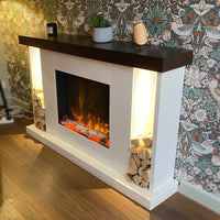 OER Williamsburg Electric Fireplace Suite with Log Store - Mahogany and Walnut - Ex Display