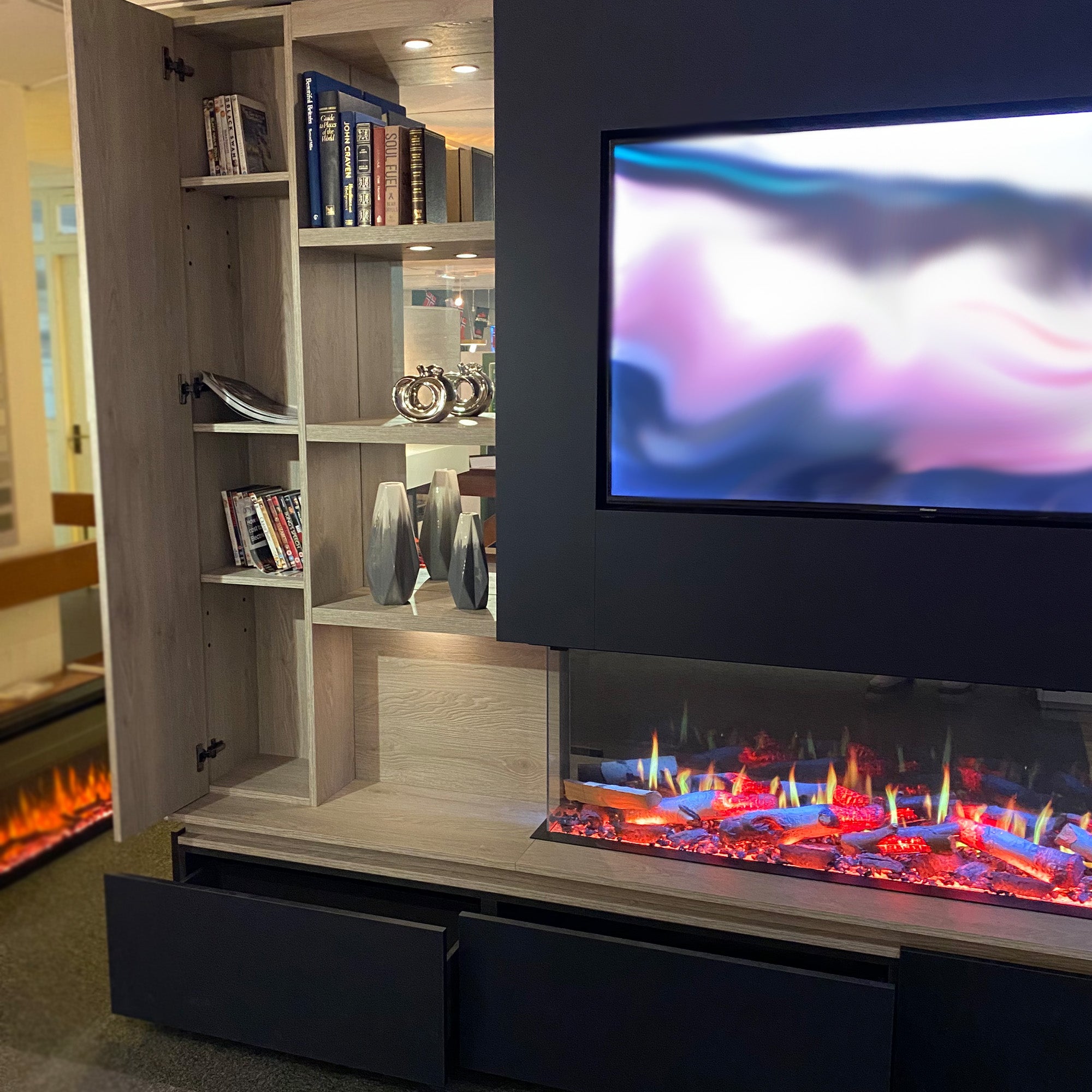 Gazco Onyx Fusion 150RW Electric Fire Presented in Morgen Contemporary Media Suite - Ex Display