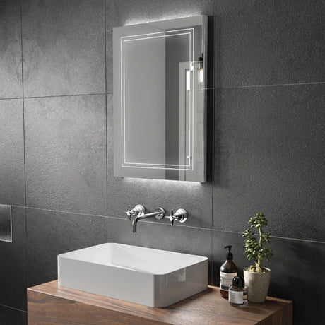 HIB Outline Portrait LED Illuminated Ambient Mirror With Heated Pads & Mirrored Sides