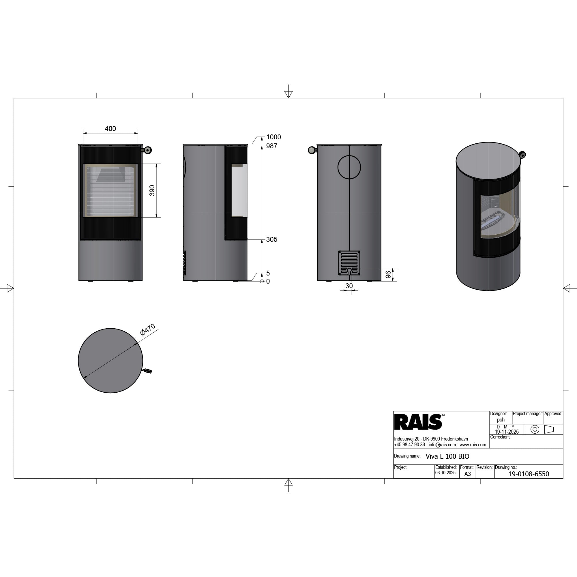 Rais Viva L 100 Bio Stove - Classic Steel Framed Door