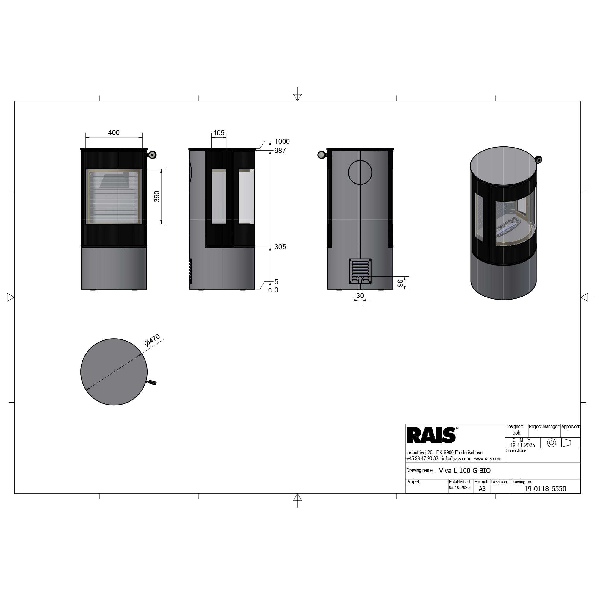 Rais Viva L 100 Bio Stove - Classic Steel Framed Door