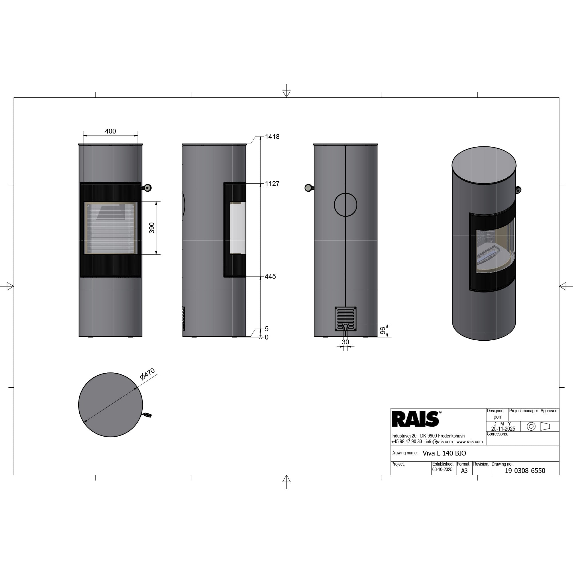 Rais Viva L 140 Bio Stove - Classic Steel Framed Door