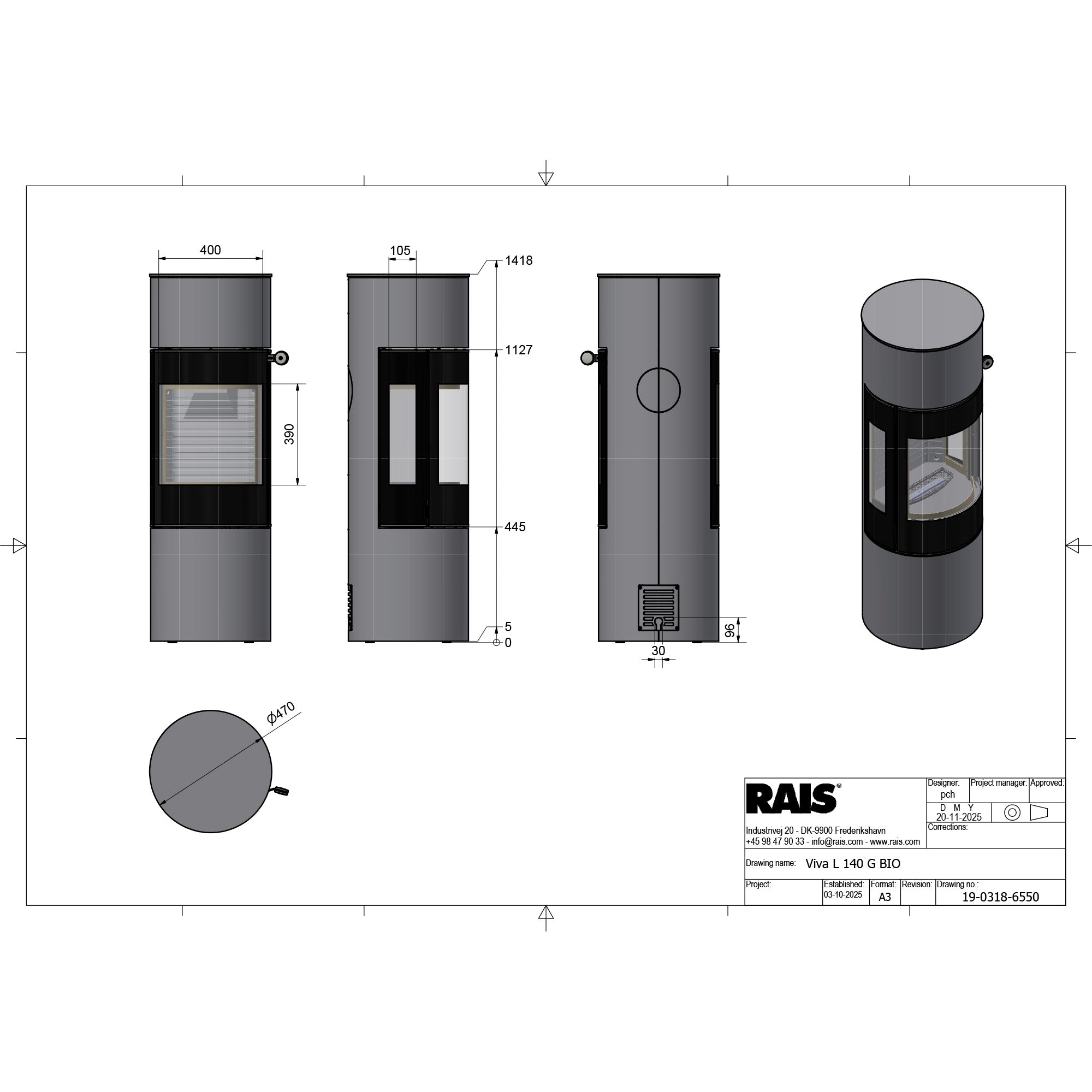 Rais Viva L 140 Bio Stove - Classic Steel Framed Door