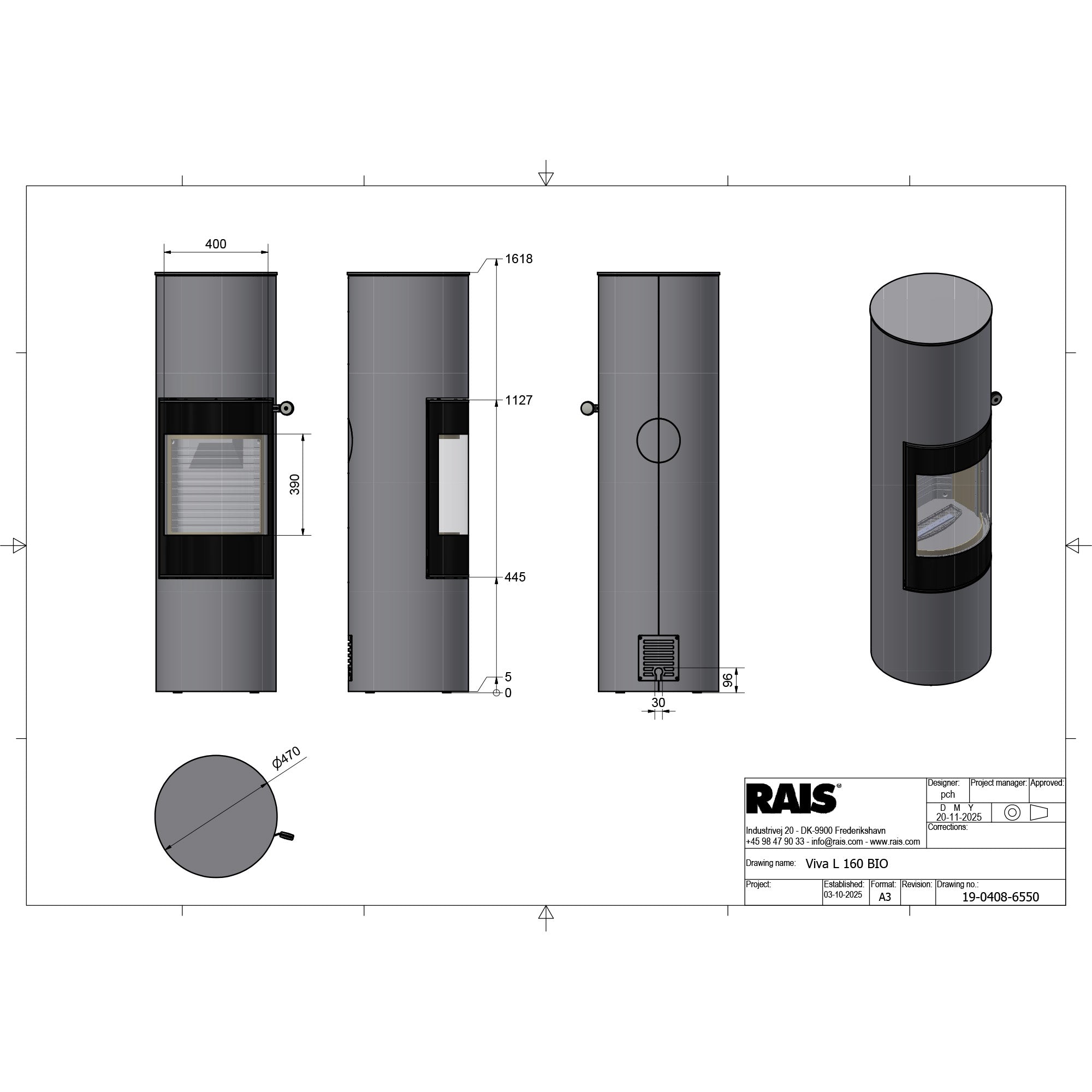 Rais Viva L 160 Bio Stove - Classic Steel Framed Door