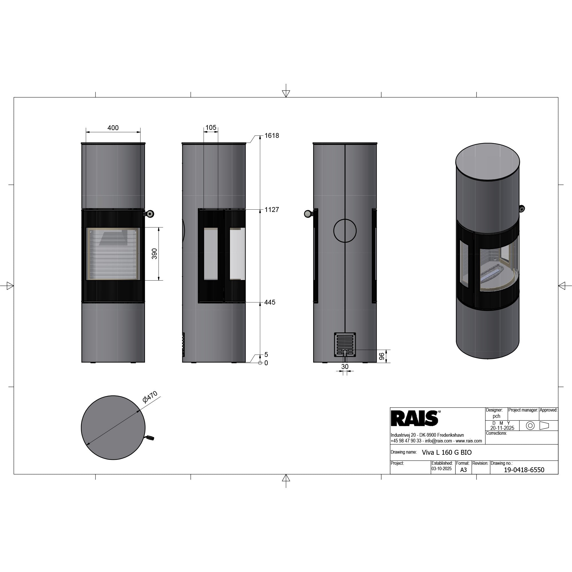 Rais Viva L 160 Bio Stove - Classic Steel Framed Door