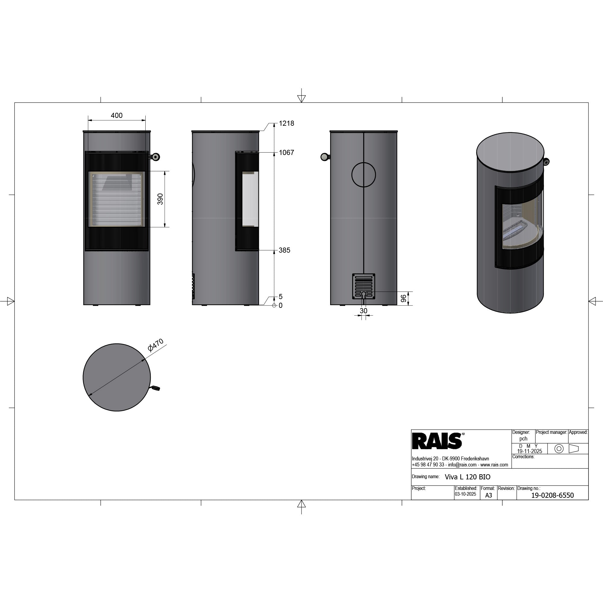 Rais Viva L 120 Bio Stove - Classic Steel Framed Door