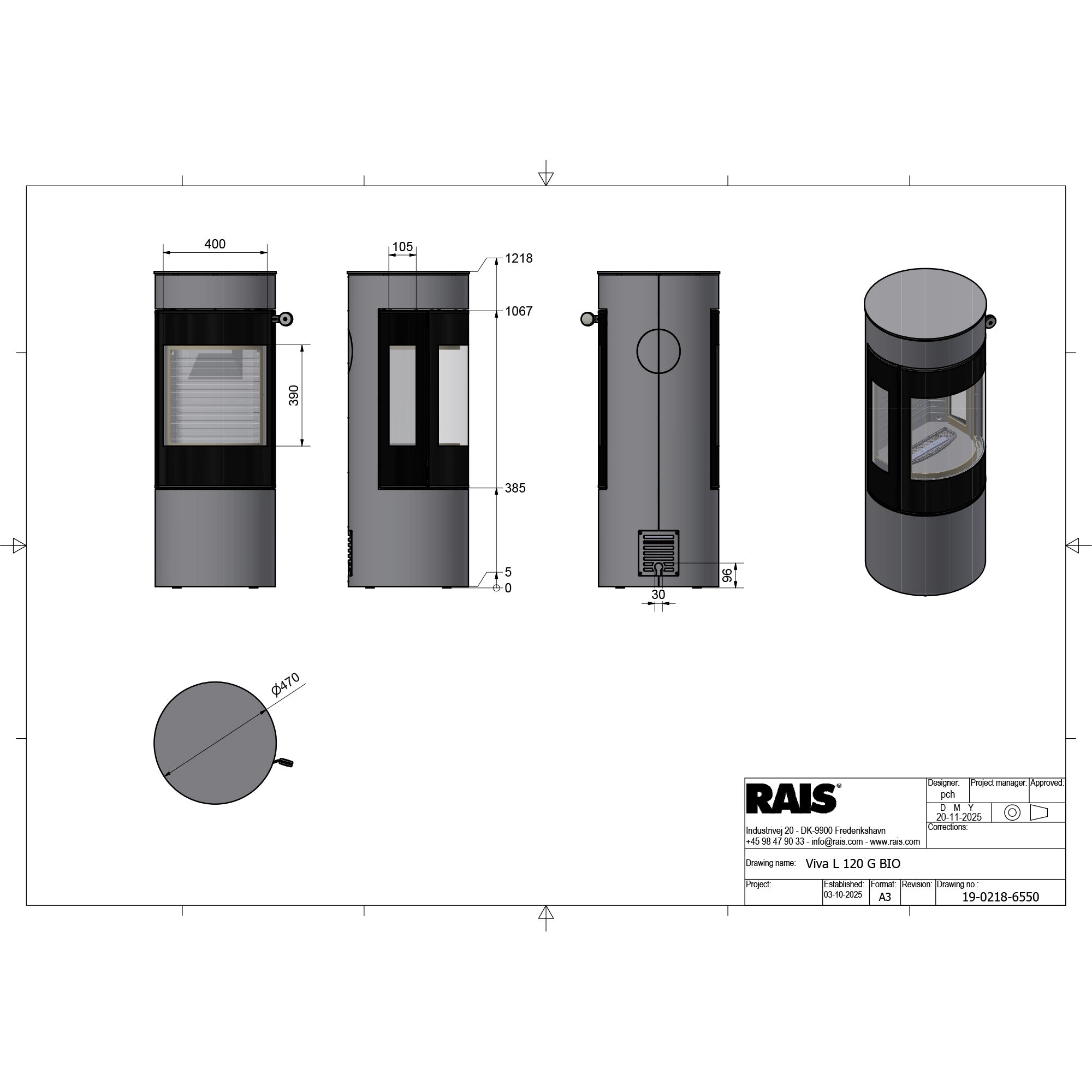 Rais Viva L 120 Bio Stove - Classic Steel Framed Door