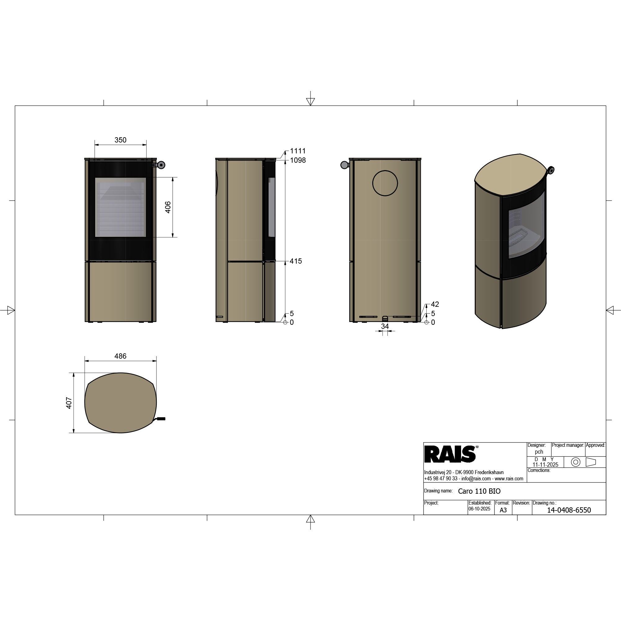 Rais Caro 110 Bio Stove - Classic Steel Framed Door