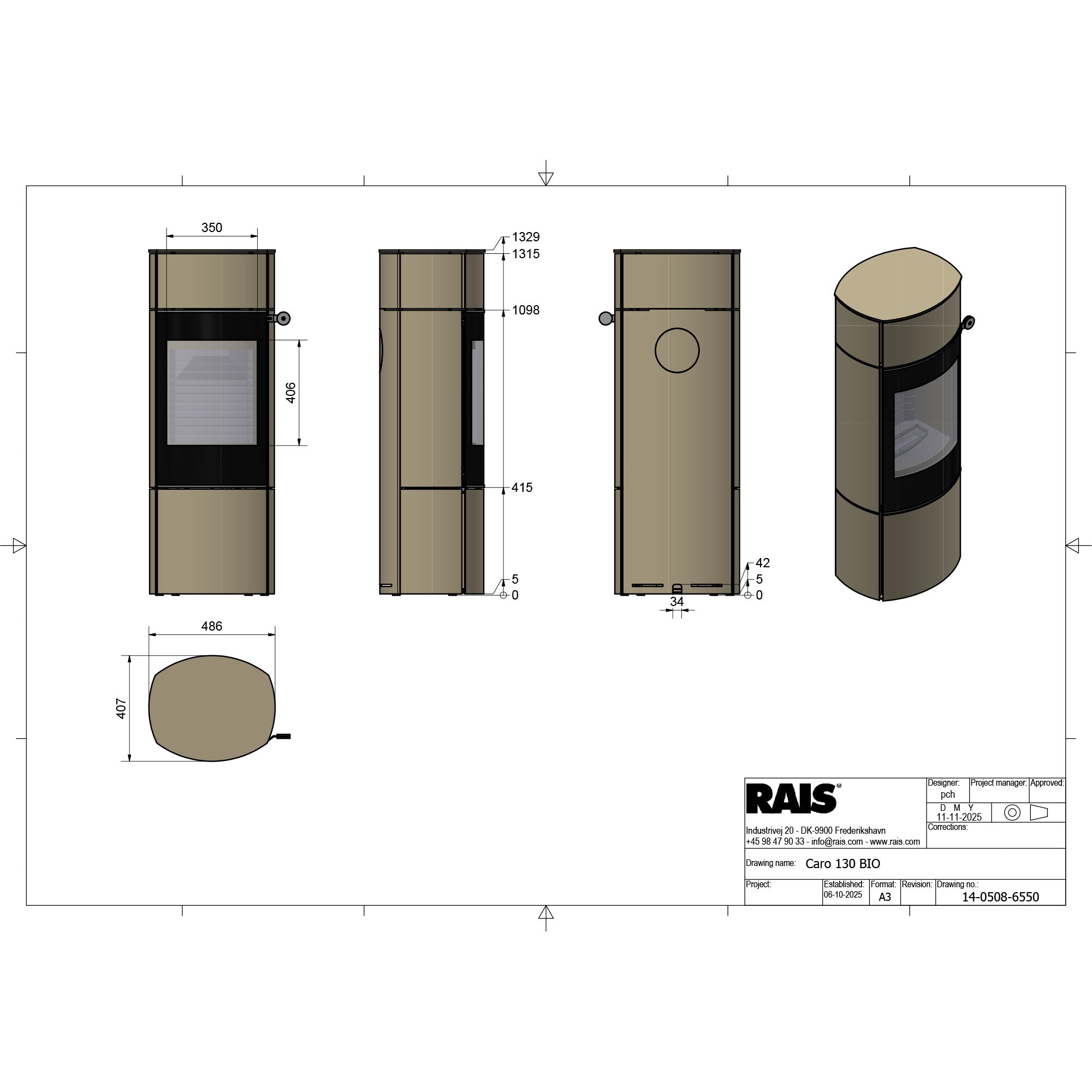 Rais Caro 130 Bio Stove - Glass Door