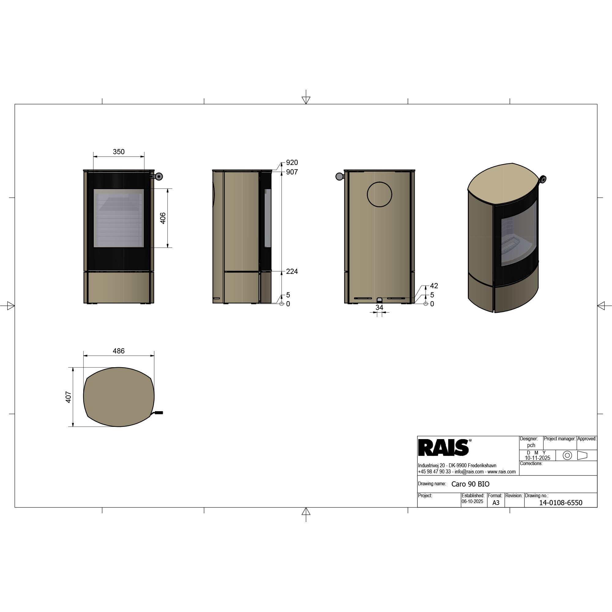 Rais Caro 90 Bio Stove - Classic Steel Framed Door