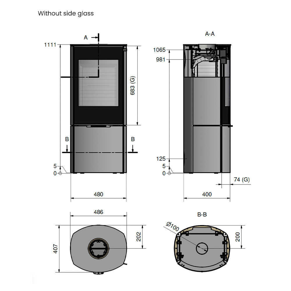 Rais Caro 110 Wood Burning Stove - Steel Framed Door