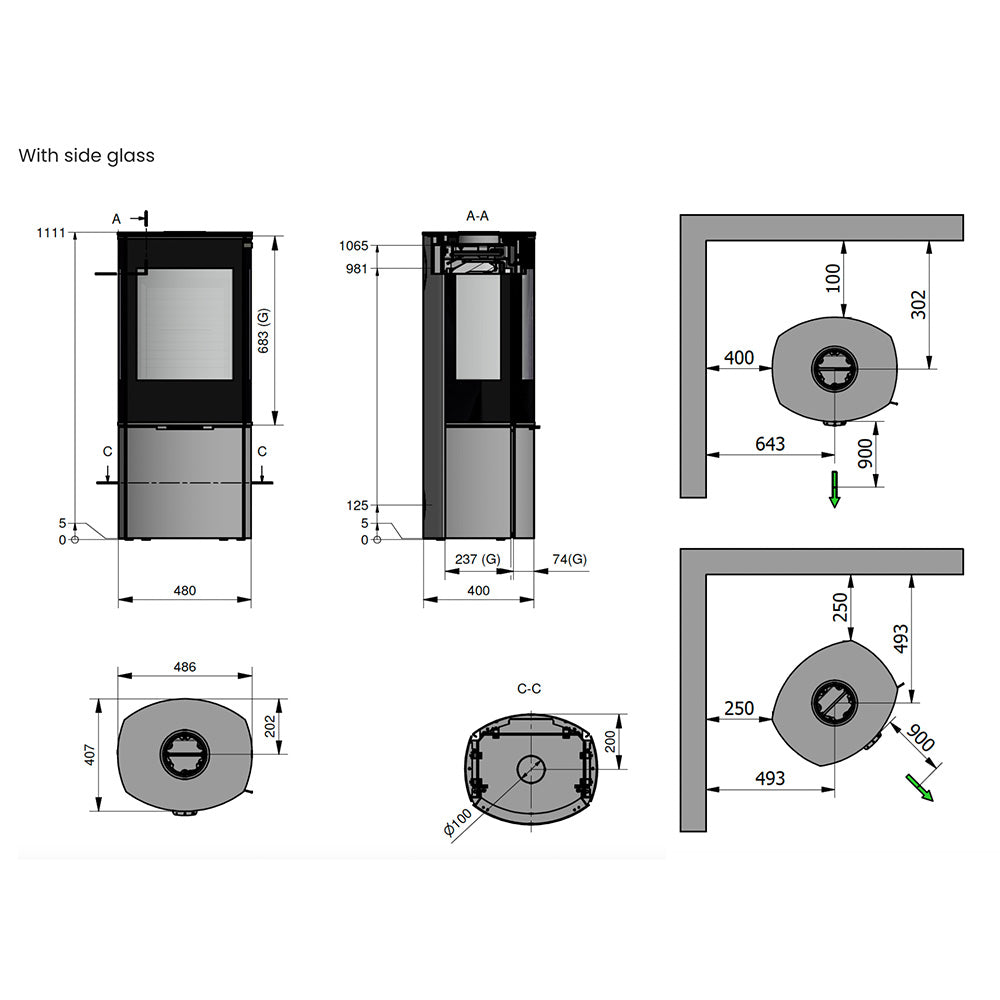 Rais Caro 110 Wood Burning Stove - Steel Framed Door