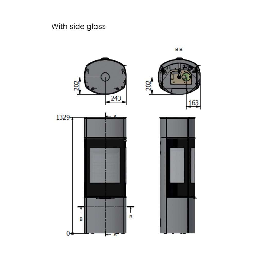 Rais Caro 130 Wood Burning Stove - Glass Door