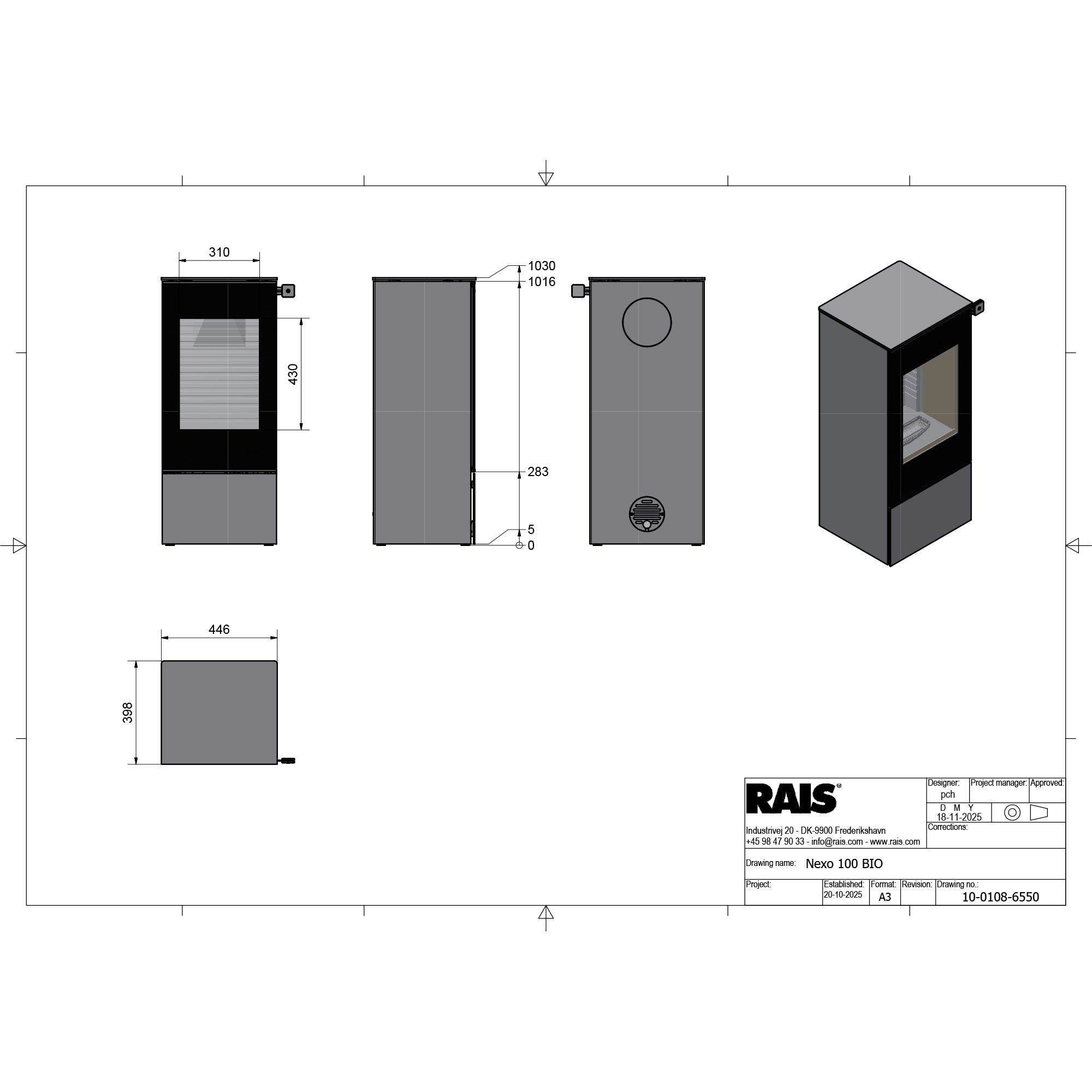 Rais Nexo 100 Bio Stove - Glass Door