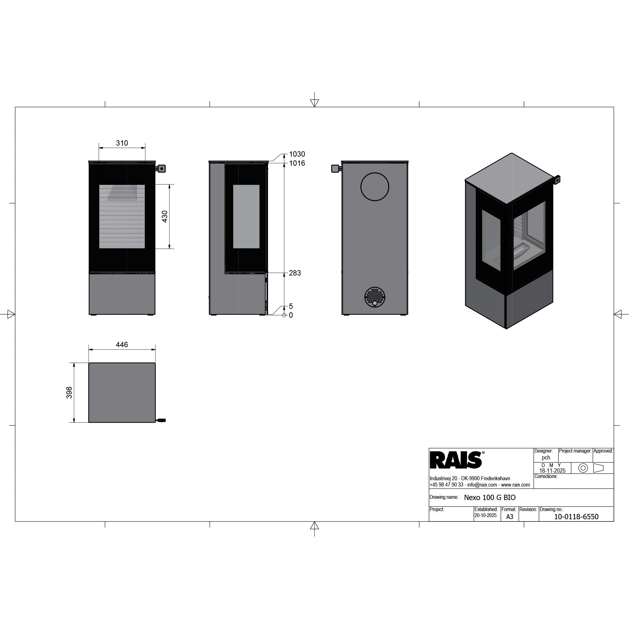 Rais Nexo 100 Bio Stove - Glass Door