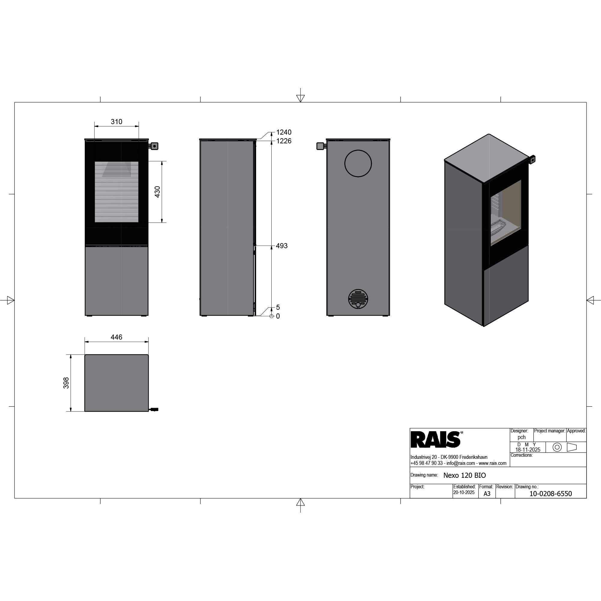 Rais Nexo 120 Bio Stove - Glass Door