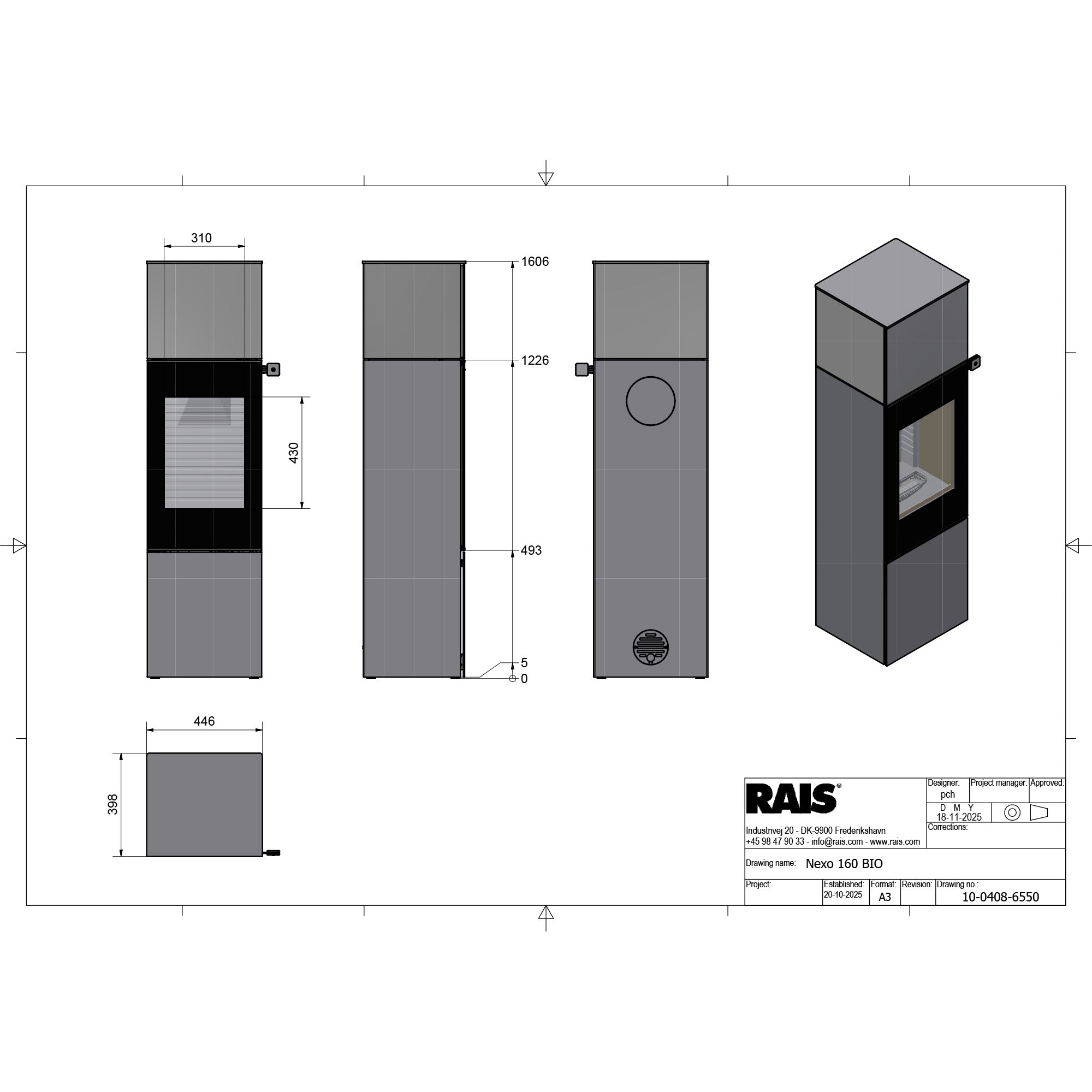 Rais Nexo 160 Bio Stove - Glass Door