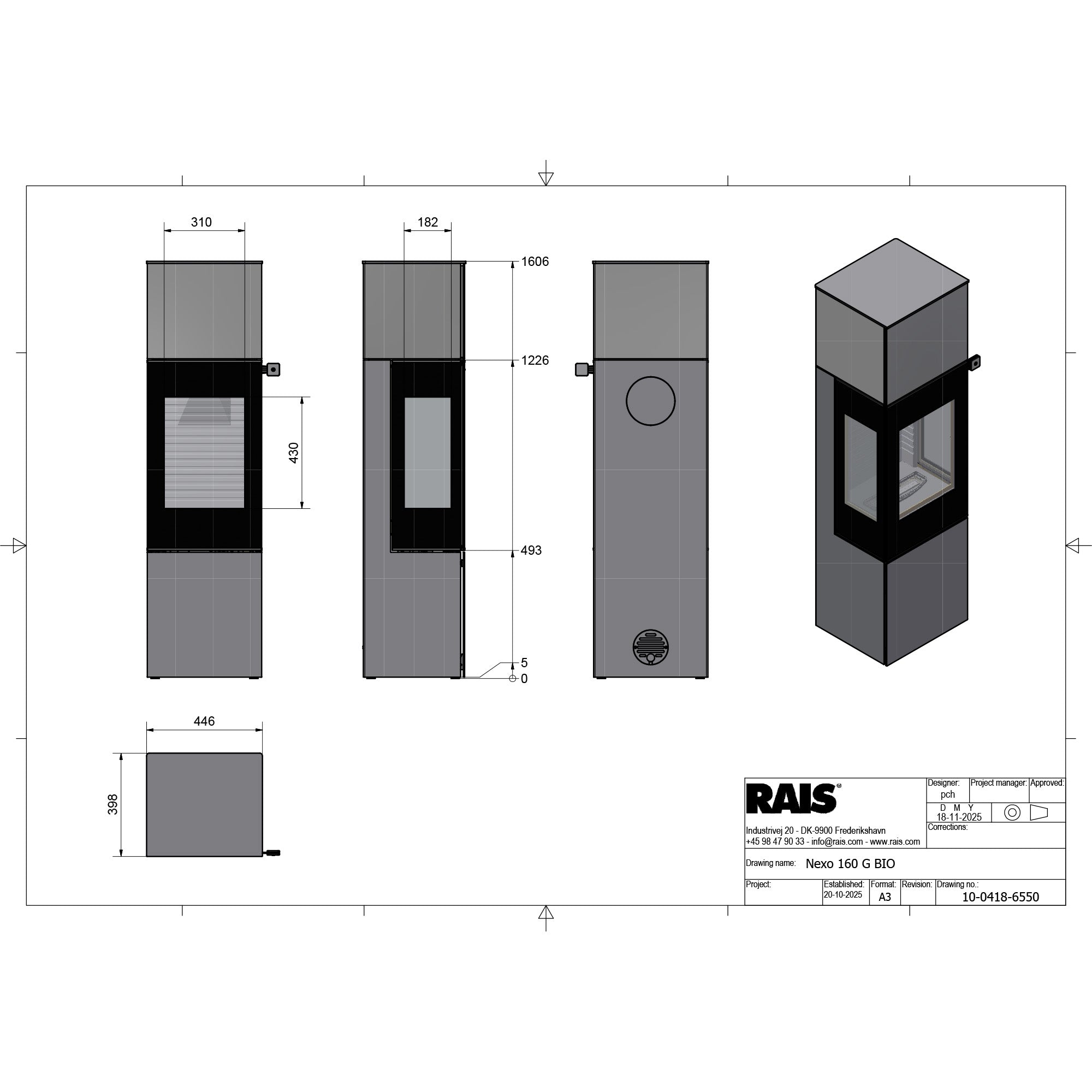 Rais Nexo 160 Bio Stove - Glass Door