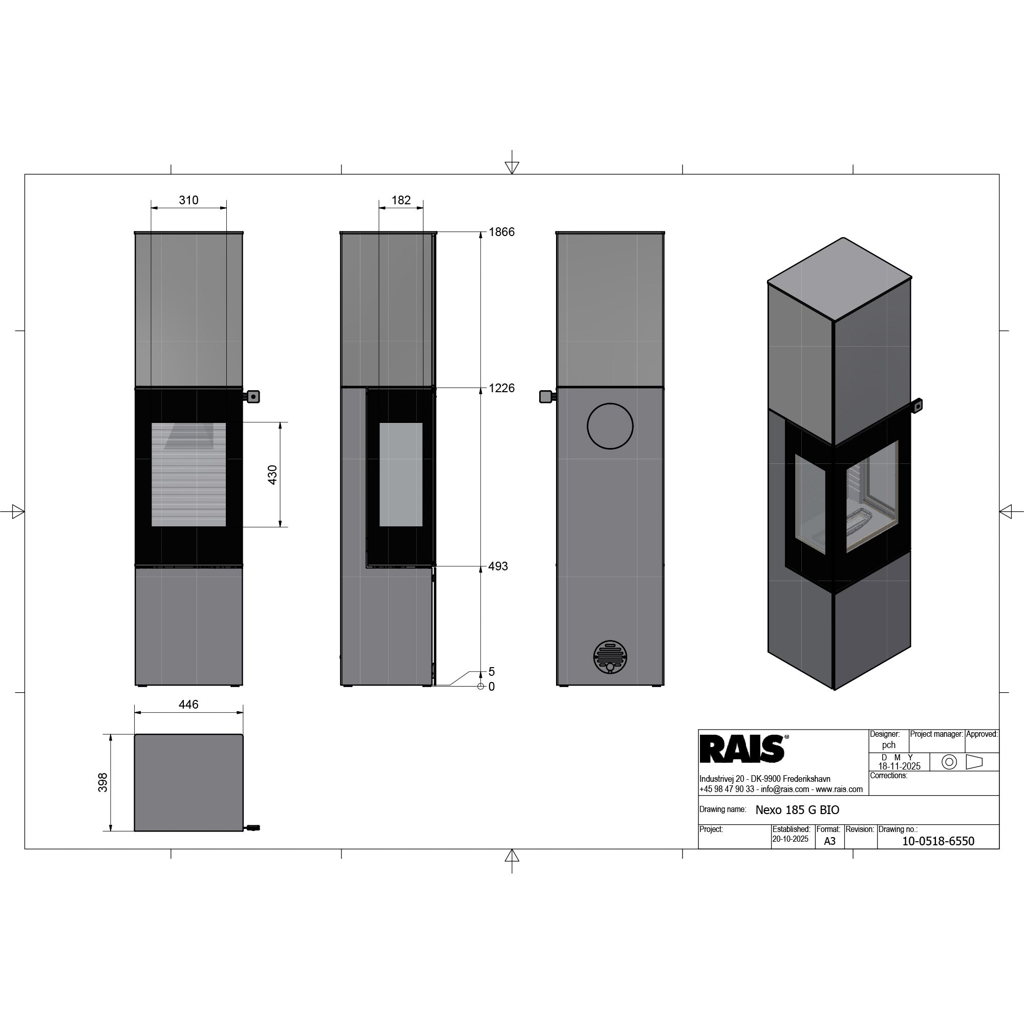 Rais Nexo 185 Bio Stove - Glass Door