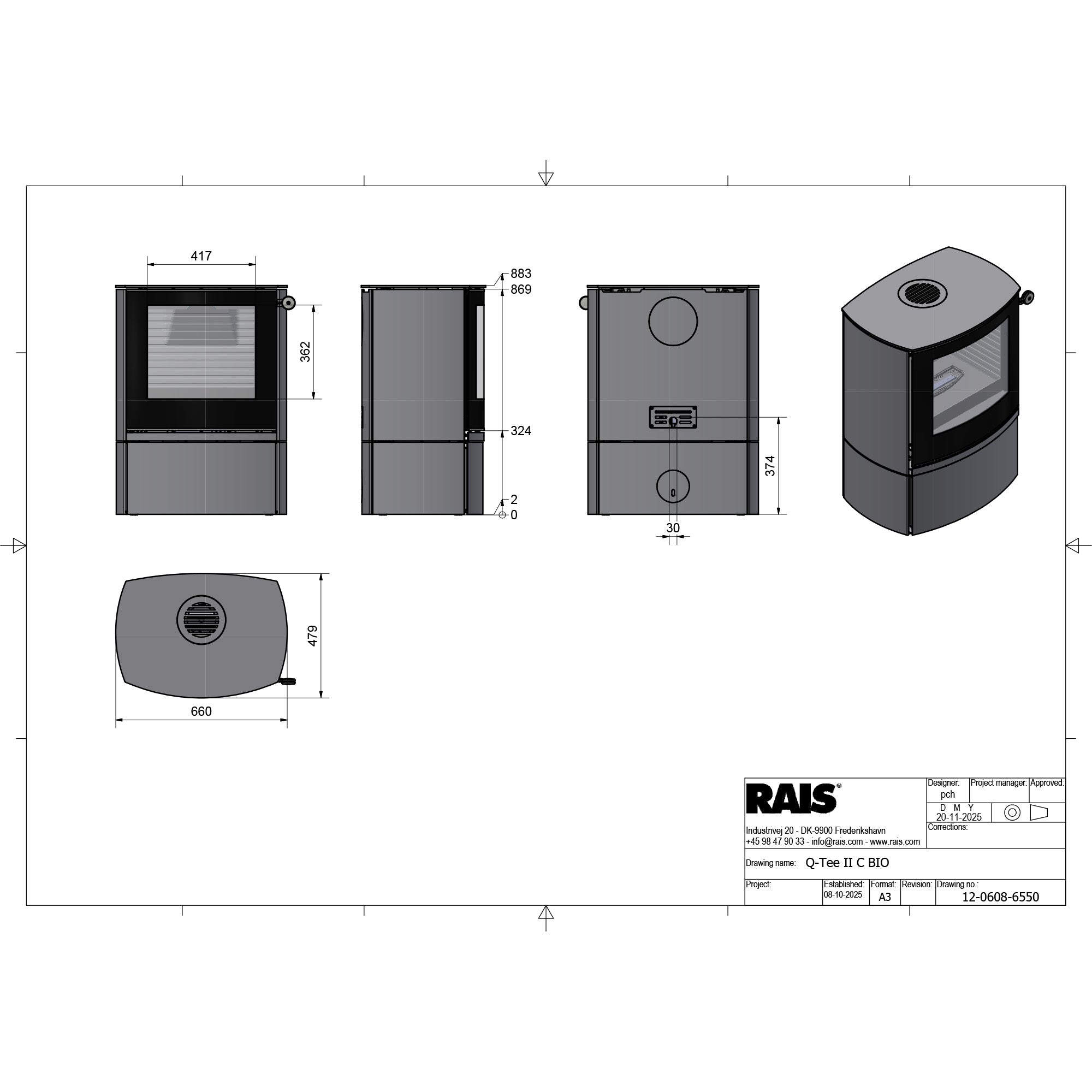Rais Q-TEE 2 C Bio Stove - Glass Door