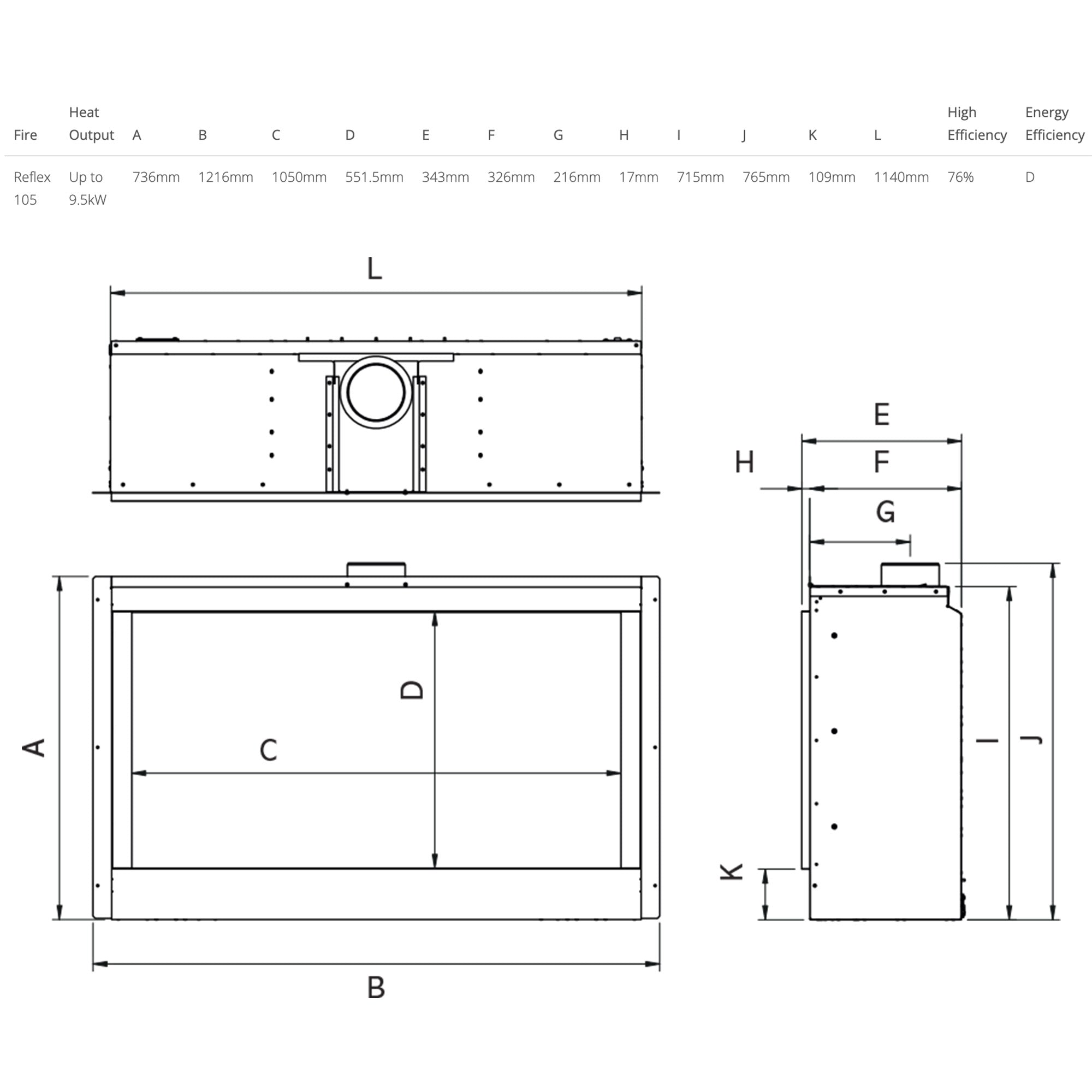 Gazco Reflex 105 Gas Inset Fire with Edge Kit and Black Glass Lining - Ex Display