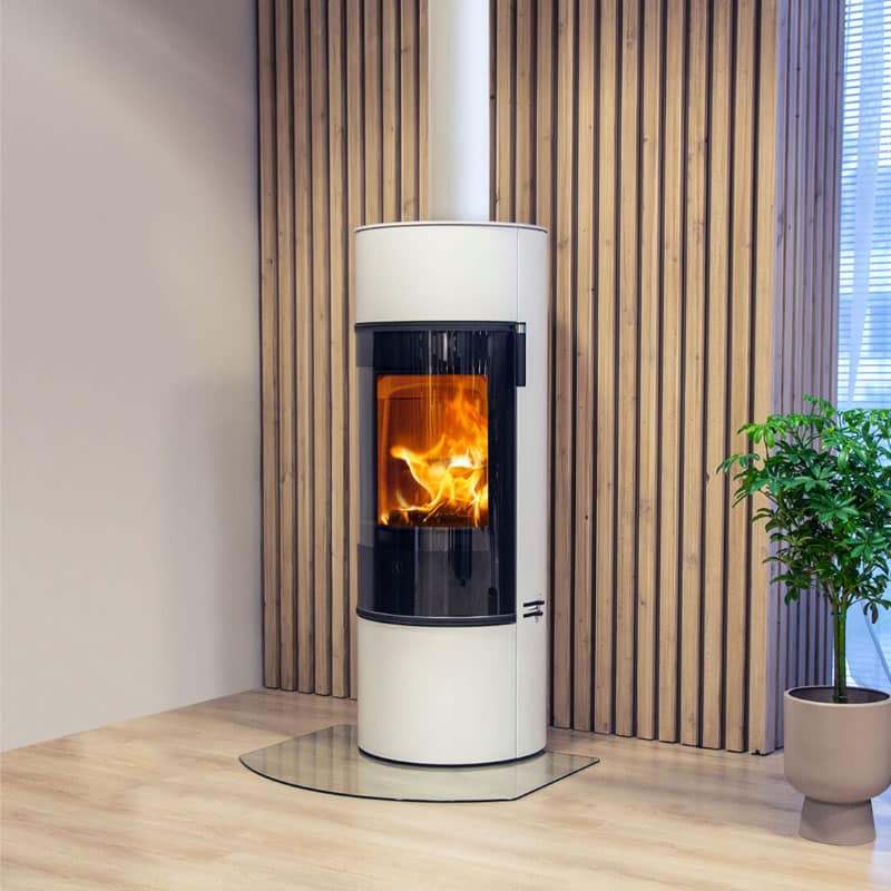 Scan 84-1 Wood Burning Stove - Gloss White, Glass Door, Black Handle