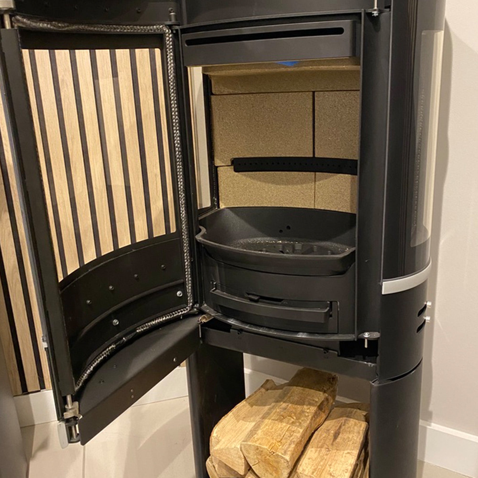 Scan 68-11 Black Open Base Wood Burning Stove With Side Windows - Ex Display