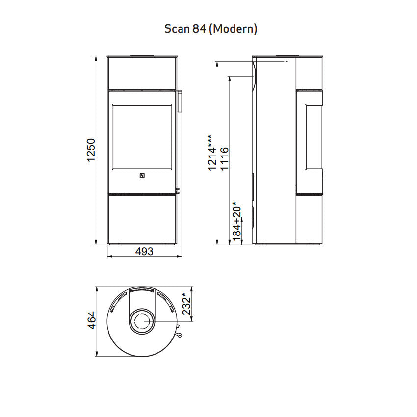 Scan 84-1 Wood Burning Stove - Gloss White, Glass Door, Black Handle