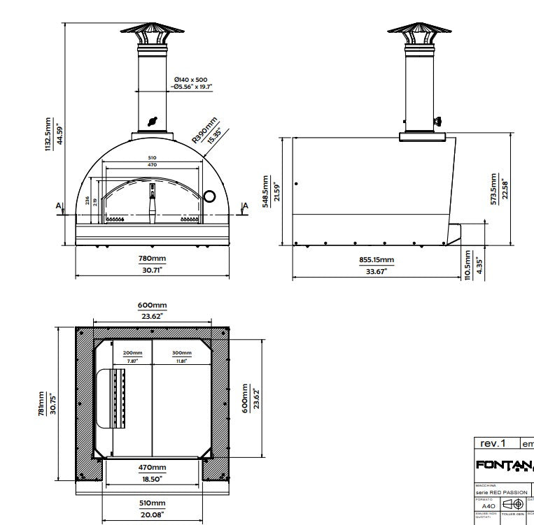 Fontana Margherita Wood Fired Pizza Oven Including Trolley