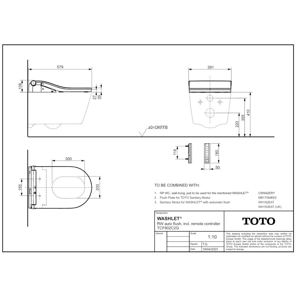 TOTO RW Washlet Smart Shower Toilet with Auto Flush Bundle