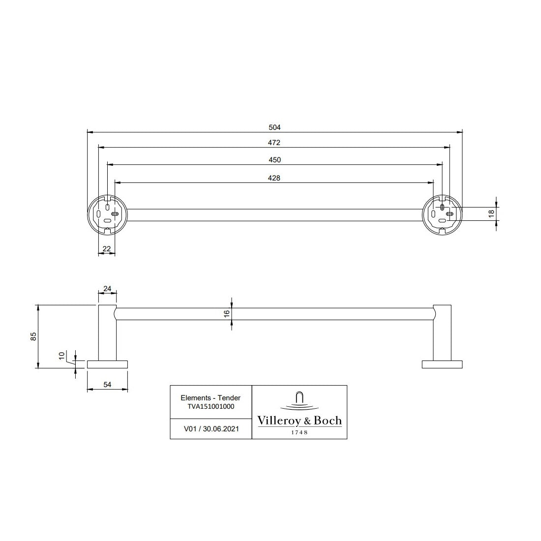 Villeroy & Boch Elements Tender Towel Rail 504mm - Available In Various Colours