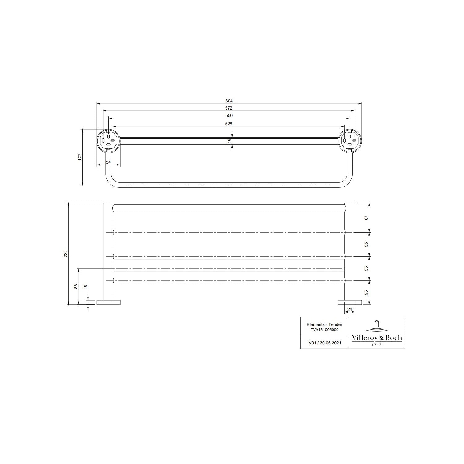 Villeroy & Boch Elements Tender Towel Rack - Available In Various Colours