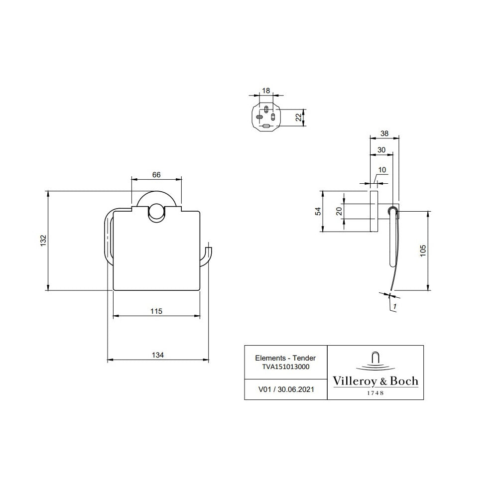 Villeroy & Boch Elements Tender Toilet Roll Holder with Cover - Available In Various Colours