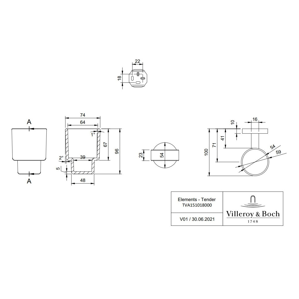 Villeroy & Boch Elements Tender Tumbler Holder - Wall Mounted - Available In Various Colours