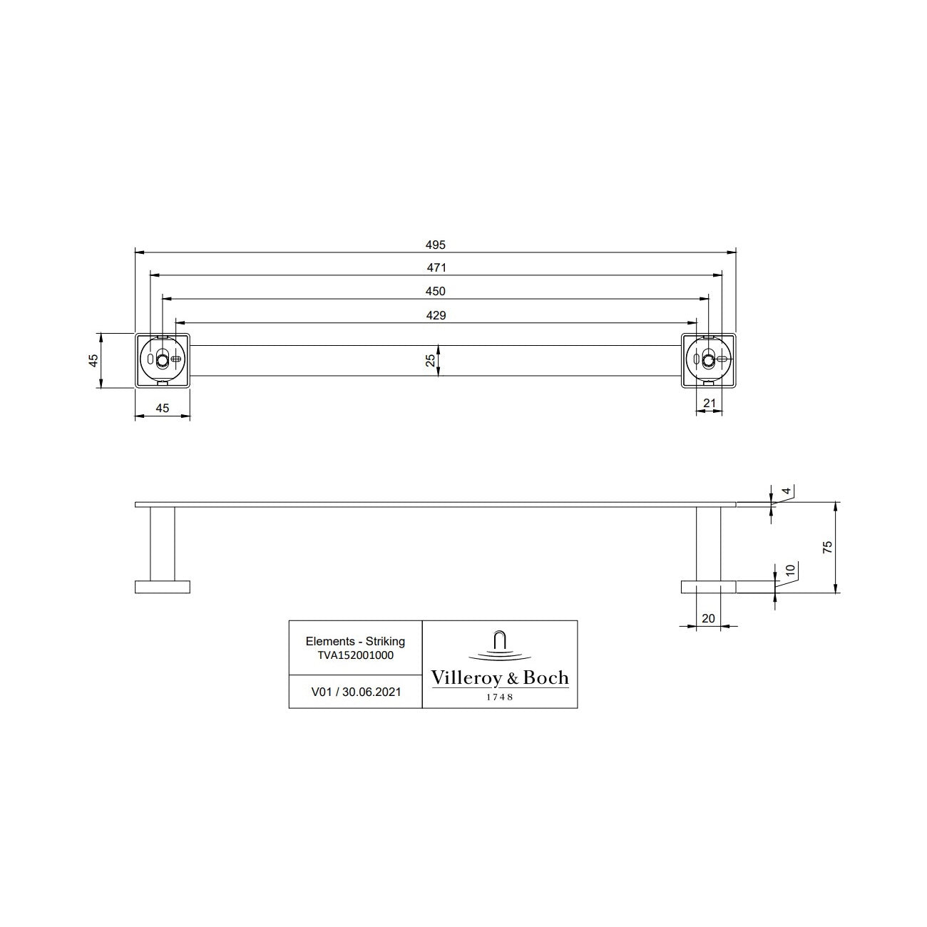 Villeroy & Boch Elements Striking Towel Rail - Available In Various Colours