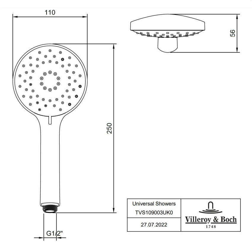 Villeroy & Boch Universal Hand Shower with Three Spray Types - Available in Various Colours