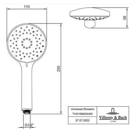 Villeroy & Boch Universal Hand Shower with Three Spray Types - Available in Various Colours
