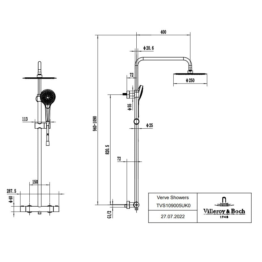 Villeroy & Boch Verve Shower System - Available in Various Colours
