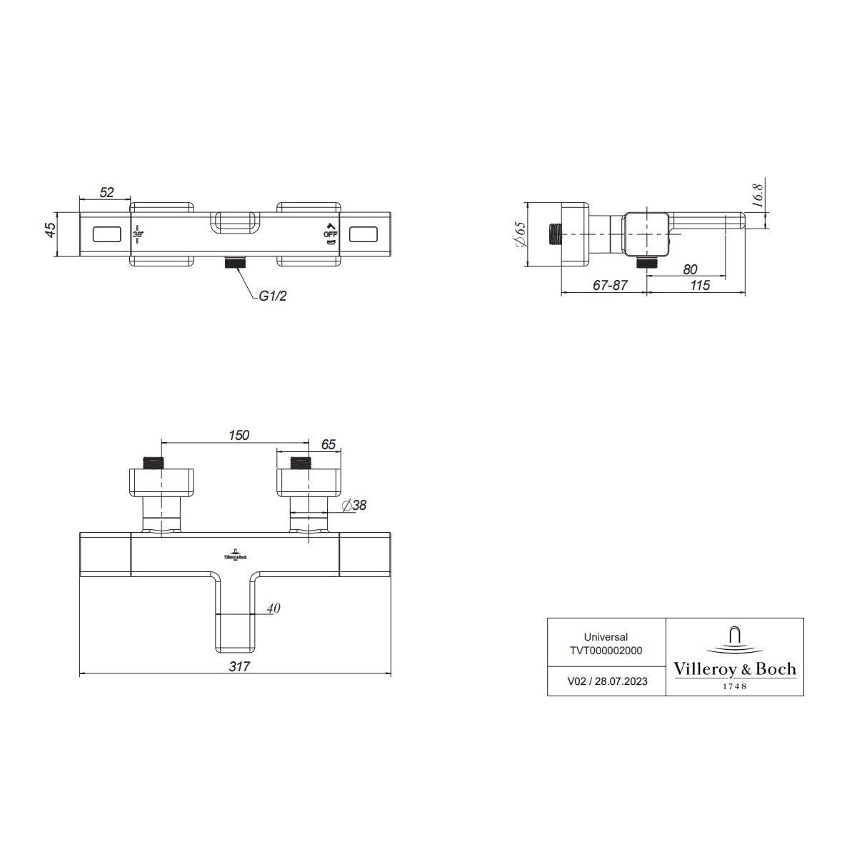 Villeroy & Boch Universal Taps & Fittings Bath Thermostat - Available In Various Colours