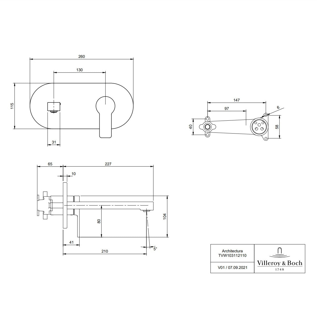 Villeroy & Boch Architectura Single-Lever Basin Mixer Wall-Mounted - Chrome