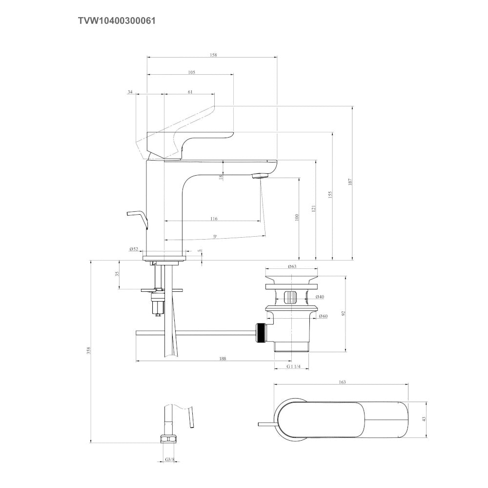 Villeroy & Boch O.novo Basin Mixer Single Lever - With Pop-Up Waste