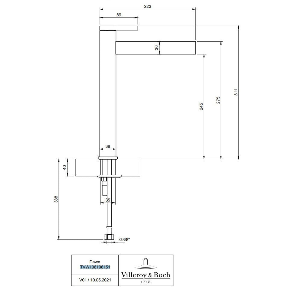 Villeroy & Boch Dawn Tall Basin Mixer Single-Lever Slim - Available in Various Colours