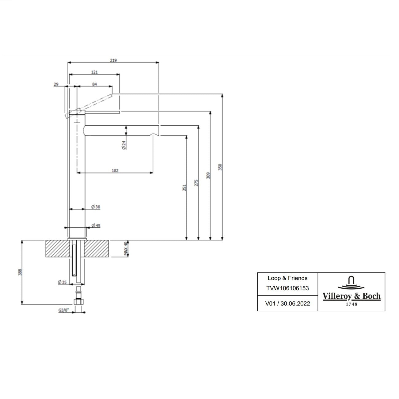 Villeroy & Boch Loop & Friends Tall Basin Mixer Single-Lever - Available in Various Colours