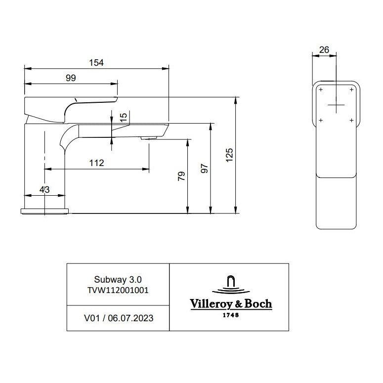 Villeroy & Boch Subway 3.0 Mini Basin Mixer Single Lever - Available In Various Colours
