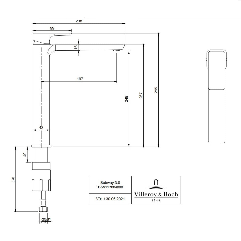 Villeroy & Boch Subway 3.0 Basin Mixer Tall Single Lever - Available in Various Colours