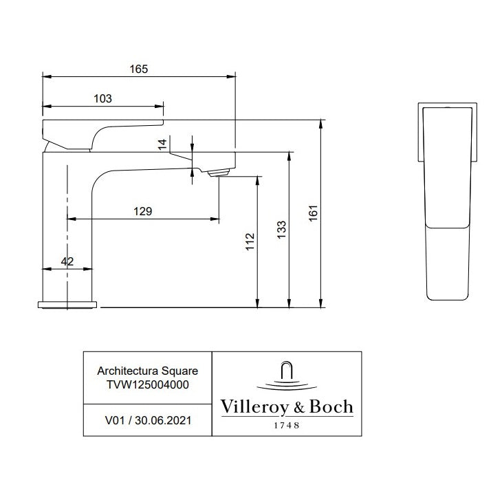 Villeroy & Boch Architectura Square Single-Lever Basin Mixer - Available in Various Colours