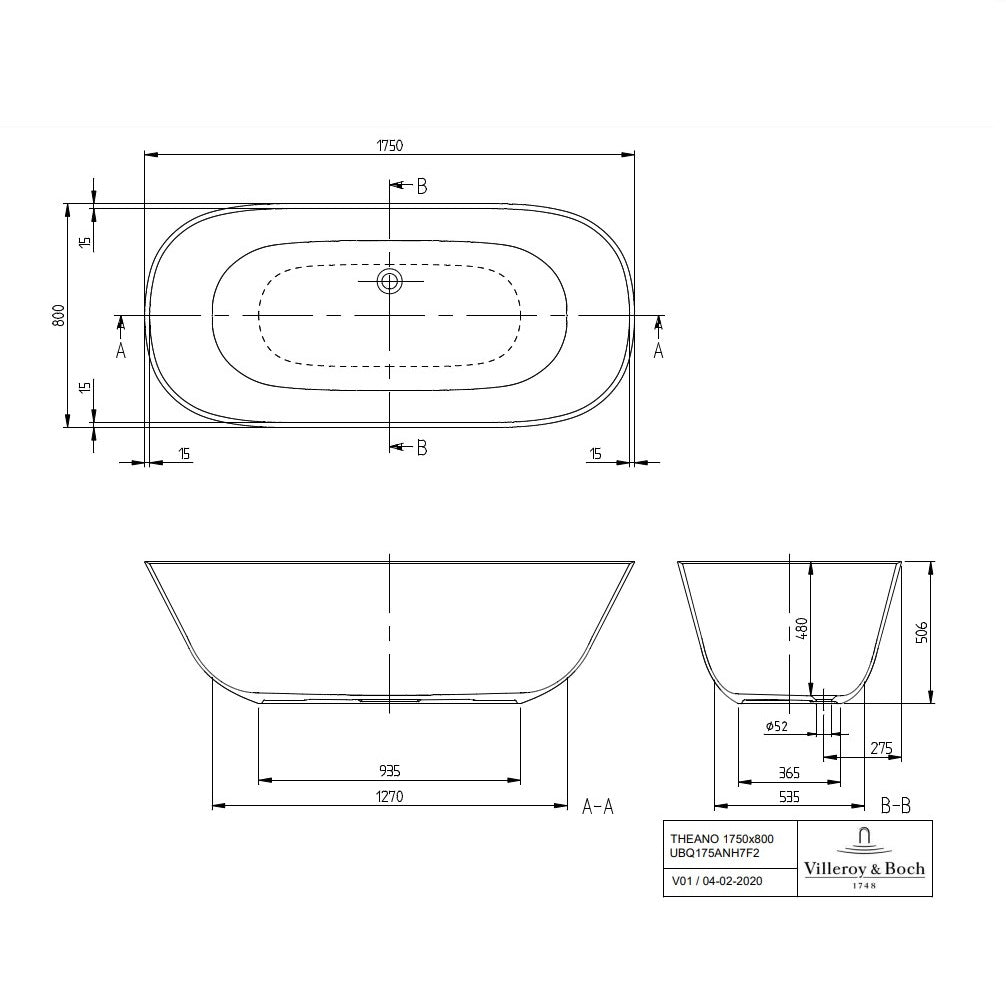Villeroy & Boch Theano Freestanding Bath - Available in 2 Sizes