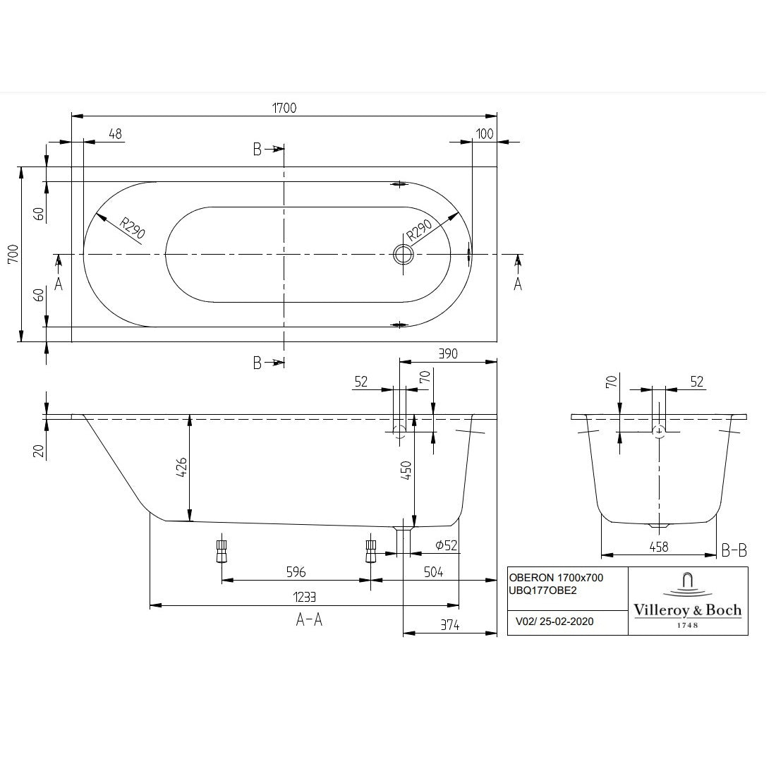 Villeroy & Boch Oberon Rectangular Solo Bath - Available in 4 Sizes